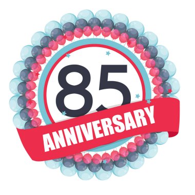 Balonlar ve şerit Vect ile şirin şablon 85 yıl yıldönümü