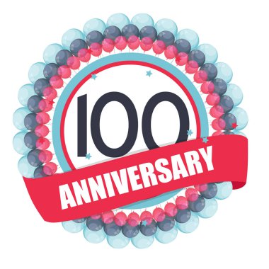 Balonlar ve şerit Vec ile şirin şablon 100 yıl yıldönümü