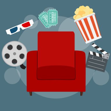 Soyut sinema düz arka plan ile Reel, eski stil bilet, büyük