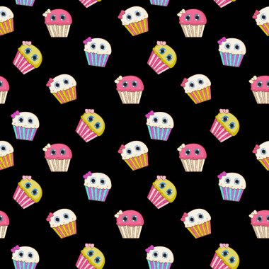 Tatlı lezzetli kek Dikişsiz desen vektör çizim