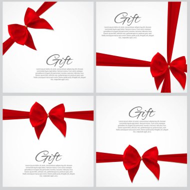 Hediye kartı ile şerit ve yay koymak. Vektör çizim