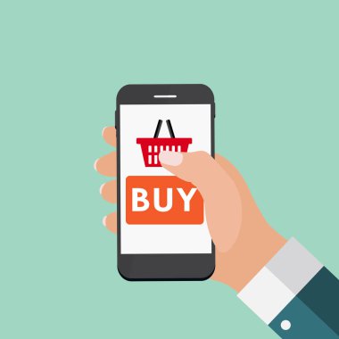 Web Pazarlama için online alışveriş düz kavramı. Vektör Illustrat