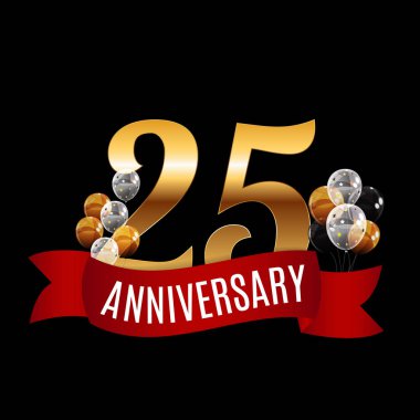 Kırmızı kurdele vektör Hüseyin altın 25 yıl yıldönümü şablonuyla