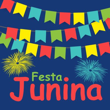 Festa Junina tatil arka plan. Geleneksel Brezilya June Festivali partisi. Yaz tatil. Şerit ve bayrakları ile vektör çizim