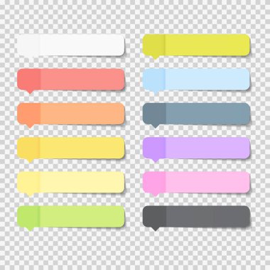 Yapışkan Office kağıt yaprak notlar Pack koleksiyonu kümesi üzerinde şeffaf arka plan vektör illüstrasyon izole gölge ile