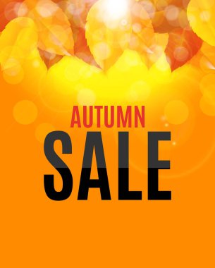 Parlak sonbahar yaprakları satışı büyük başlığı. İş indirim kartı vektör çizim