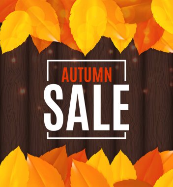Parlak sonbahar yaprakları satışı büyük başlığı. İş indirim kartı vektör çizim