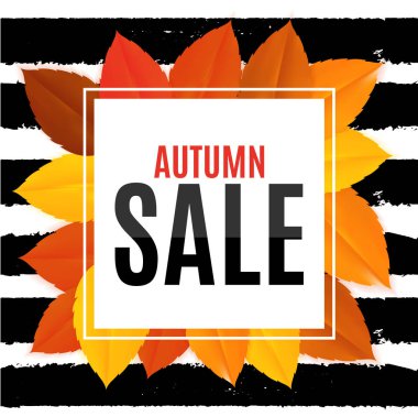 Parlak sonbahar yaprakları satışı büyük başlığı. İş indirim kartı vektör çizim