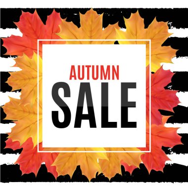 Parlak sonbahar yaprakları satışı büyük başlığı. İş indirim kartı vektör çizim