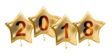 2018 yeni yıl renk parlak helyum balonları beyaz arka plan üzerinde izole. Vektör çizim