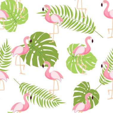 Cute Retro Dikişsiz Flamingo desen arka plan vektör çizim