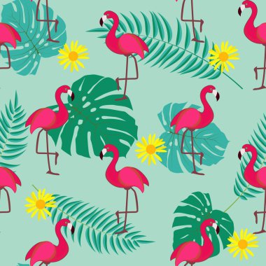 Cute Retro Dikişsiz Flamingo desen arka plan vektör çizim