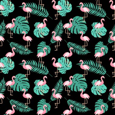 Cute Retro Dikişsiz Flamingo desen arka plan vektör çizim