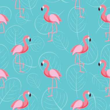 Cute Retro Dikişsiz Flamingo desen arka plan vektör çizim