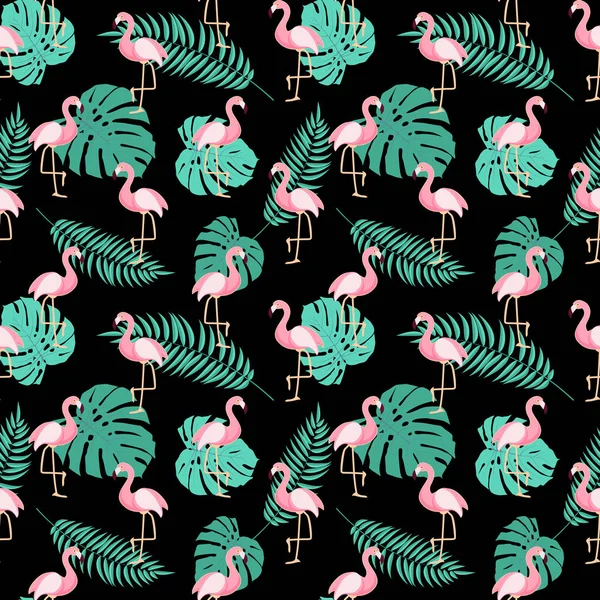 Cute Retro Dikişsiz Flamingo desen arka plan vektör çizim