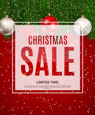 Noel ve yeni yıl satış arka plan, indirim kupon şablonu. Vektör çizim