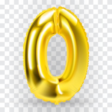 Gerçekçi altın renk şişme hava balon rakam 0 şeffaf arka plan üzerinde. Vektör çizim.