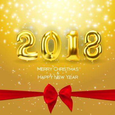 Altın balon ile 2018 yeni yıl arka plan. Vektör çizim