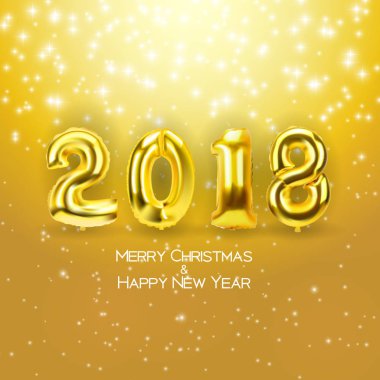 Altın balon ile 2018 yeni yıl arka plan. Vektör çizim