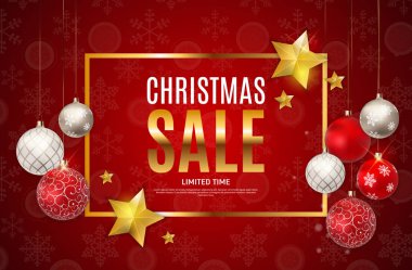 Noel ve yeni yıl satış arka plan, indirim kupon şablonu. Vektör çizim