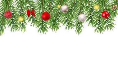 Çam dalları kar ile. Merry Christmas ve yeni yıl kış arka plan. Vektör çizim