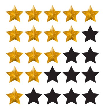 Star Rating. Değerlendirme sistemi ve olumlu yorum işaret. Vektör çizim