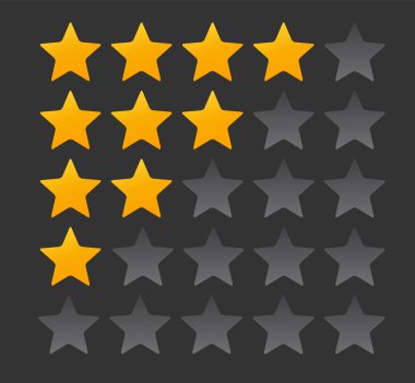 Star Rating. Değerlendirme sistemi ve olumlu yorum işaret. Vektör çizim