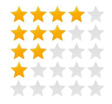 Star Rating. Değerlendirme sistemi ve olumlu yorum işaret. Vektör çizim