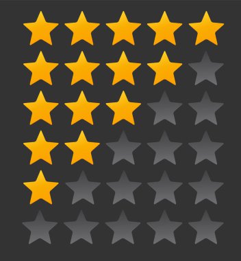 Star Rating. Değerlendirme sistemi ve olumlu yorum işaret. Vektör çizim