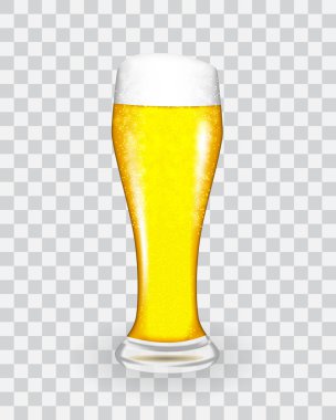 Doğal cam ile uzun boylu kirlenme içinde taze hafif soğuk bira. Vektör Illustratiom