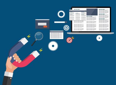 SEO arama motoru Optimazation vektör çizim. Düz bilgi işlem arka plan