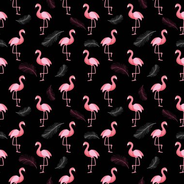 Cute Retro Dikişsiz Flamingo desen arka plan vektör çizim