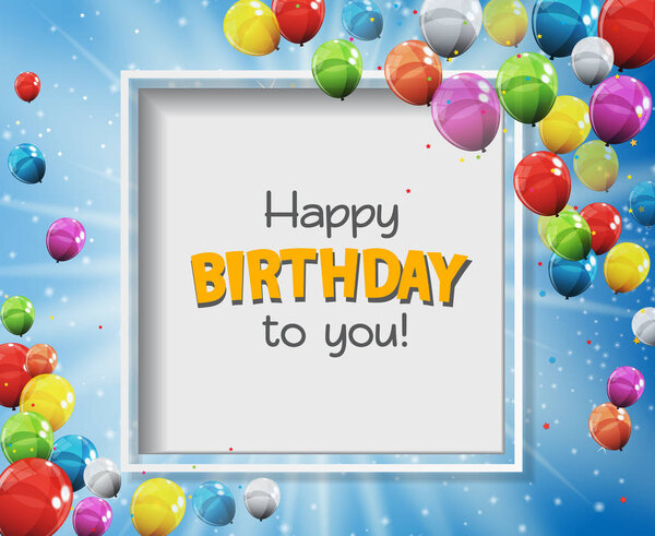 Цветные глянцевые с днем рождения воздушные шары баннер фон Векторная иллюстрация