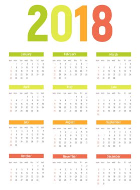 2018 yeni yıl takvim vektör çizim