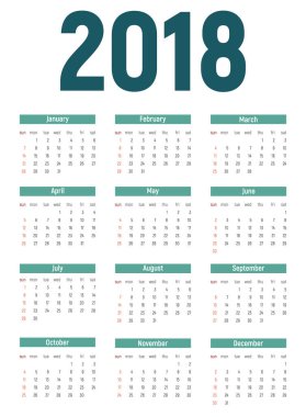 2018 yeni yıl takvim vektör çizim