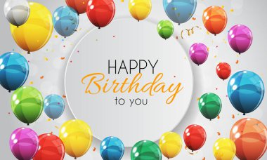 Renkli Parıltılı Mutlu Yıllar Balonlar Sancak Arkaplan Vektör İllüstrasyonu