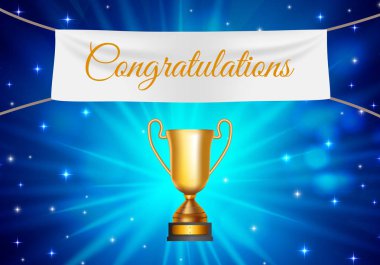 Gold Kupası kazanan Tebrikler arka plan. Vektör çizim