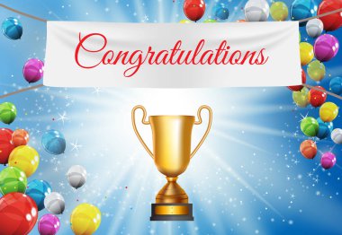 Gold Kupası kazanan Tebrikler arka plan. Vektör çizim