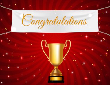 Gold Kupası kazanan Tebrikler arka plan. Vektör çizim