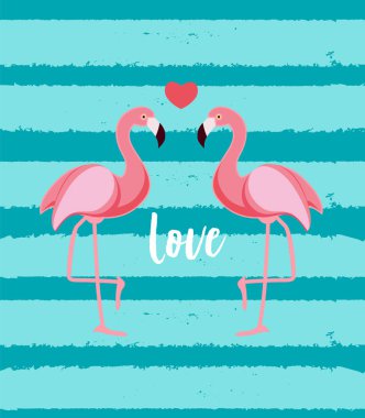 Şirin Flamingo aşk arka plan vektör çizim