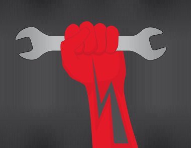 Koyu arka plan üzerinde anahtar ile kapalı bir el gerçekçi 3d silüeti. Vektör çizim