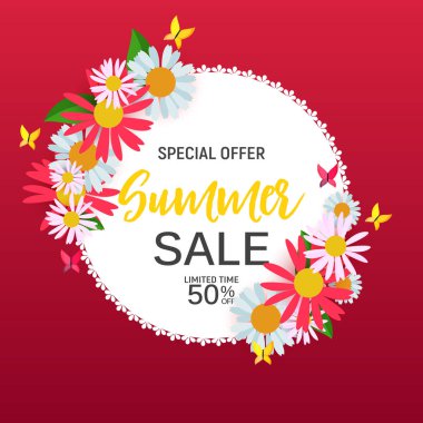 Çerçeve ile soyut çiçek yaz Satılık arka plan. Vektör çizim