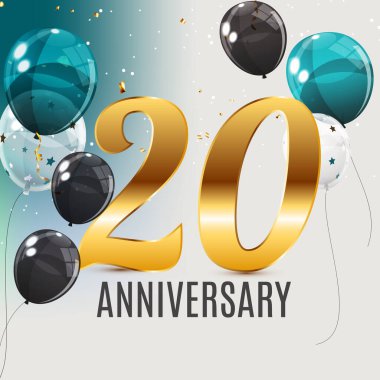 20 yıldönümü amblemi şablon tasarım altın numaraları afiş arka plan ile kutlamak. Vektör çizim Eps10