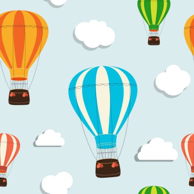 Hava Balonu ve Bulutsuz Kalıplı Soyut Arkaplan. Vektör Illustration EPS10