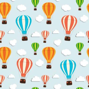 Hava Balonu ve Bulutsuz Kalıplı Soyut Arkaplan. Vektör Illustration EPS10