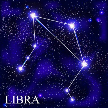 Kozmik Gökyüzü Vektör Resimlerinin Arkasında Güzel Parlak Yıldızlarla Terazi Burcu EPS10