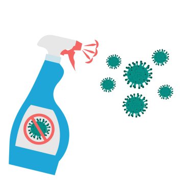 MERS-Cov, COVID-19, Roman Coronavirus, 2019-nCoV, Vektör Illustration 'un öldürülmesi için dezenfeksiyon önerisi içeren şişe dağıtıcısı.