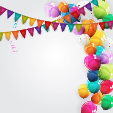 Renkli Parıltılı Mutlu Yıllar Balonlar Sancak Arkaplan Vektör İllüstrasyonu EPS10