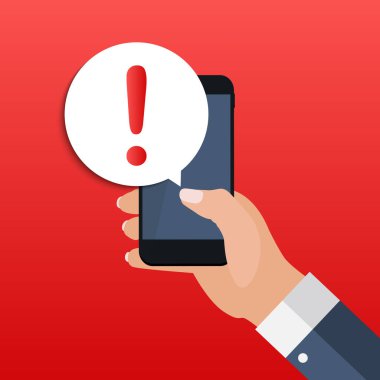 Akıllı telefon ekranı kavramındaki mobil uyarı mesajını uyar. Vektör çizimi. EPS10