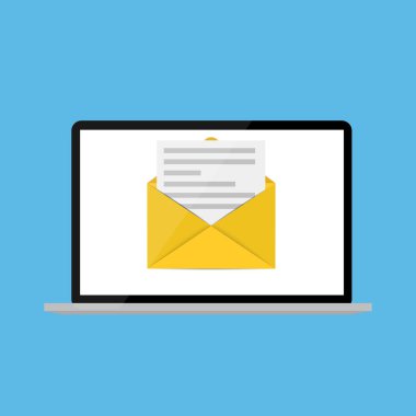 Laptop ekran bildirim konseptinde yeni e- posta. Vektör illüstrasyonu EPS10